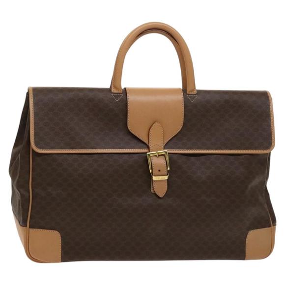 CELINE Macadam Canvas Boston Bag PVC Leather Brown Gold Auth ki5732 - Picture 1 of 16